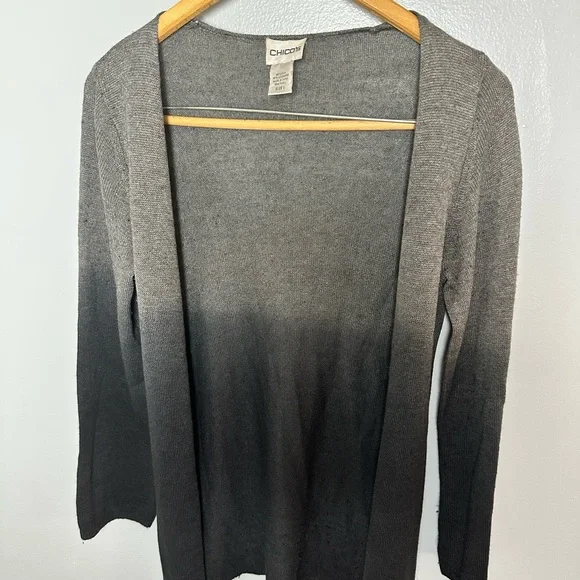 Chico's 1 Gray Ombre Gray Women's cardigan Sweater M Silk Cashmere - Picture 1 of 5